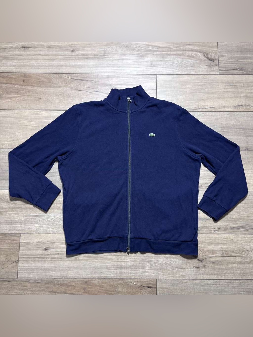 Lacoste Mens Full Zip Long Sleeve Cotton Mock Neck Jacket Size 6 Navy Blue